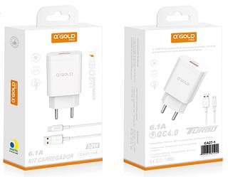 Carregador Turbo 30w 6,1a + Com Cabo Usb V8 - A'gold