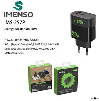Carregador Fonte Imenso 20W Usb C e Usb ，com Quick Charger Saida dupla