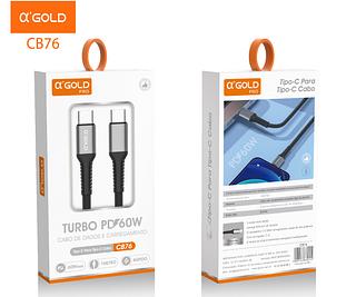 Cabo Tipo c Turbo 60W USB-C Para Tipo C 2 Pontas 1 Metros original A'GOLD Carregamento Rápido