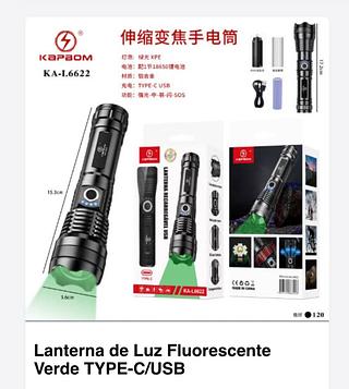 lanterna de luz verde fluorecente verde type-c