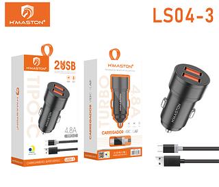 Carregador de Celular para Carro 2 Usb 4.8A Carregador Veicular com Cabo TYPEC