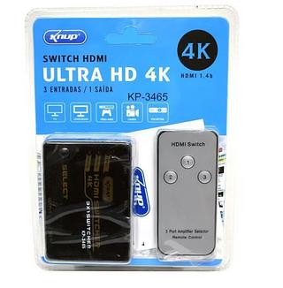 ￼Hub Switch Hdmi 3x1 Ultra Hd 4k Controle Remoto Knup