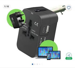 Adaptador de Tomada para Viagem Internacional Universal Usb + Tipo C Estados Unidos Europa America—LELONG