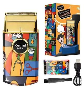 ￼Kemei Mini Barbeador De Folha Dupla Profissional Homens Elétricos Ferramenta De Acabamento De Móvel Padrão De Grafite Aleatório