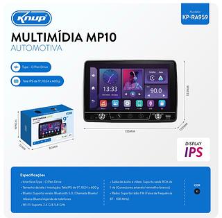 Central Multimídia Tela 1PS De 9polegado，5.0 Bluetooth，Suporta 2.4G/5.8GHz—KNUP