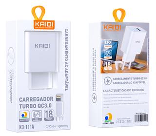 Carregador Kaidi Turbo Qualcomm 3.0 + Cabo Lightning
