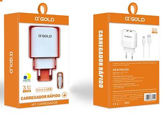 Carregador Completo TurboRápido AGOLD 2 Usb 3.1A iPhone