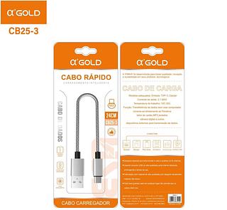 Cabo Rápido Usb Para Typec，24cm, Agold Cb25-3- Prateado