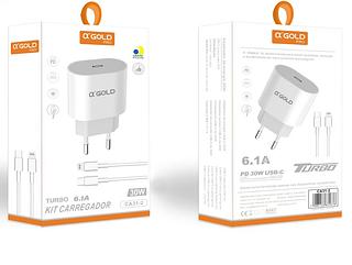 Carregador A'gold Ca31-2 6.1a Turbo Para iPhone 7 8 Plus X Xr 11 12 13 14 Carregamento Cor Branco