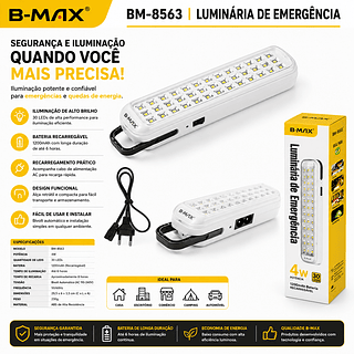 Lâmpada de Led Emergência 42leds Recarregável—BMAX