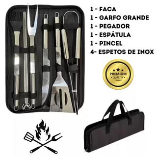 Kit Churrasco de Luxo 9 Peças Inox Profissional com Maleta—BMAX
