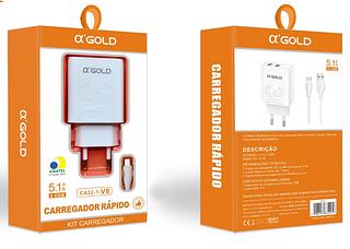 CARREGADOR RÁPIDO A’ GOLD COM 2 SAÍDAS USB 5.1A PARA V8
