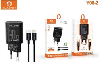 ￼H'maston Y08 TURBO PD 30W QC 3.0 TIPO C+Lightning Carregador