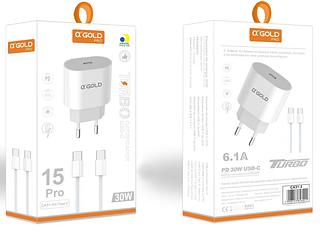 A'Gold CA31-3Carregador Turbo Tipo C Para iPhone 15 16 Carregamento Fast Cor Branco