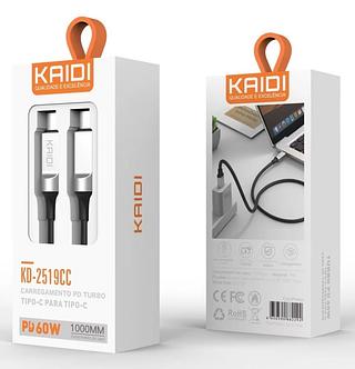 ￼Cabo Kaidi Usb - C Duplo Reforçado Pd 60w Tipo C - Tipo C 1Metro KD-2519CC