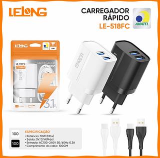 CARREGADOR DE VIAGEM SACORA 2USB 3.1A PARA TYPEC