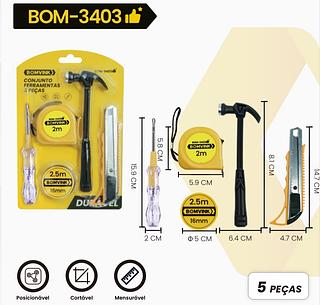 ￼Conjunto 5 Peças Ferramenta Martelo Trena Conserto Casa Escritório