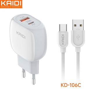 ￼Carregador de Tomada 20W com cabo USB para Tipo C Turbo PD+QC3.0 KAIDI