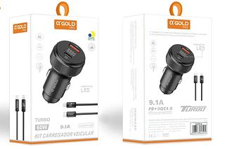 ￼Carregador Veicular 60W Turbo trpe-c e rype-c iphone Led Fonte Carro Automotivo Original