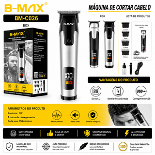 ￼Máquina De Cortar Cabelo Cortador Barbeador Aparador Profissional Acabamento Barba 8 Peças Elétrico