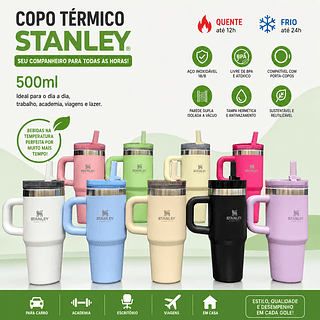 Copo térmico inox 500ml com tampa e canudo personalizado