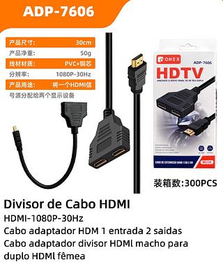 ￼Cabo divisor duplicador HDMI com 1 entrada HDMI macho e 2 saídas HDMI fêmea para imagem tv