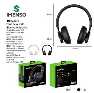 Fones de Ouvido IMS-803 com Isolamento de Som Ativo e Carregamento Rápido para Áudio Imersivo