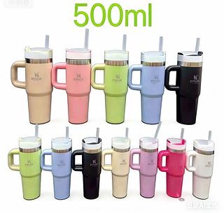 Copo térmico de aço inoxidável 500ml com alça e canudo