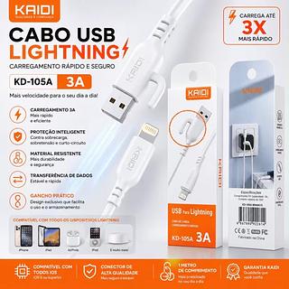 Cabo Usb iphone, Kaidi Branco 1 Metro 3.0a Branco
