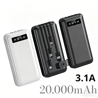 Carregador Power Bank Portátil 20000Mah Universal Saída 4 Cabos