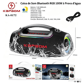 Caixa De Som KAPBOM o Boombox 100w Rms6000mah Rgb Ipx5