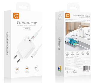 Carregador Completo TurboRápido 25w QC3.0 +USB+cabo typec —AGOLD ORIGINAL