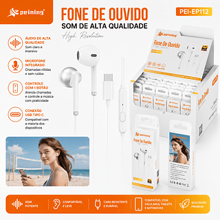 Fone de Ouvido Estéreo com Microfone Tipo C—PEINING