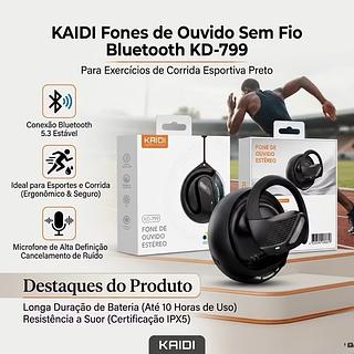 ￼Fone de Ouvido Bluetooth KD-799 Esportivo Sem Fio Corrida Treino Academia Resistente a Suor Alta Qualidade Som Estéreo