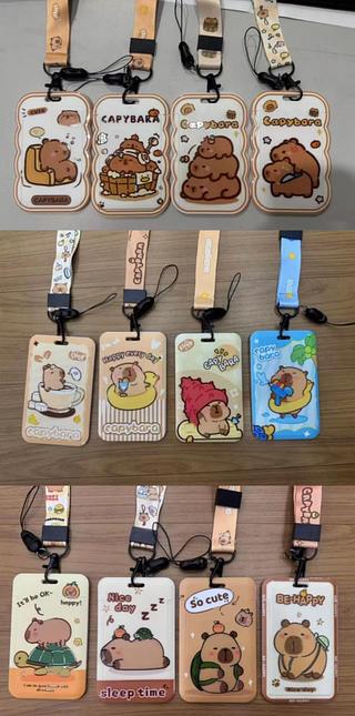 ￼Porta Cartão Crachá Capivara com Alça de Pescoço Sortidos—pacote com 12unidades