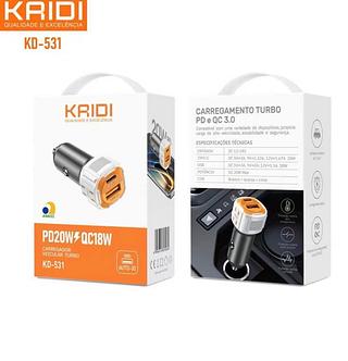 Carregador Veicular Turbo PD 20W QC 18W Kaidi KD-531 2 Portas (USB-C e USB-A)