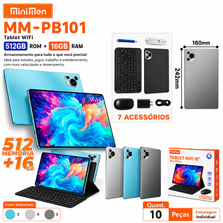Tablet 10.1” 5G com Teclado+Mouse 16GB RAM 512GB Android Câmera 50MP
