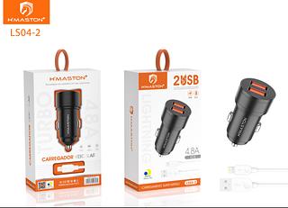 Carregador de Celular para Carro 2 Usb 4.8A Carregador Veicular com Cabo iphone