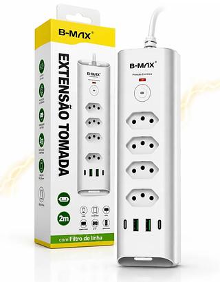 Filtro de linha Regua de Tomadass 4tomadas 2 USB 2Tipo C—BMAX
