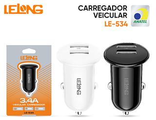 CARREGADORES VEICULAR COM 2 USB 15W LELONG