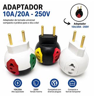 Adaptador De Tomada Benjamim Em T Sistema Bolinha Portatril 4IN1 10A/20A/250V