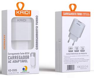 Carregador Turbo Para V8 QC3.0 3A Kaidi 18W