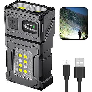 Lanterna De Chaveiro, Luz De Trabalho Porttil Recarregavel USB Super Brilhante Clipe De Chapu A Prova D'agua