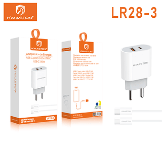 H'mastonCarregador Tipo-C +USB ，com cabo tc+tc de Carregamento Turbo 50w Fonte 3A Torre Carregar Celular Portátil