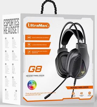 ￼Fone Gamer Headset Led RGB com microfone RGB, Drivers 50mm, Preto USB e P2 Videogame