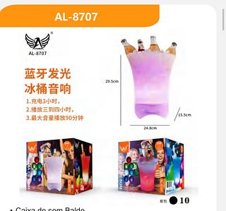 H'maston AM-45 Balde De Gelo Musical C/ Alto Falante Cooler Led Bluetooth Eventos Balde de festas