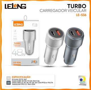 ￼Carregador Veicular Turbo Fast Charger Pd 48w Duplo Usb-c（le-537）